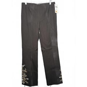 NWT Dana Buchman Aphrodite High Waist Straight Leg Pant Embroidered Leg DQMU2903